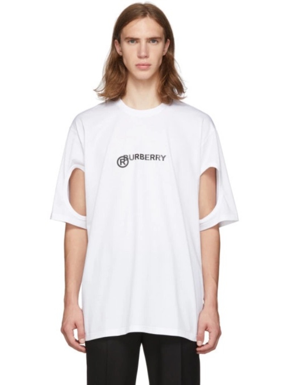Burberry White Logo Cutout-Sleeve T-Shirt